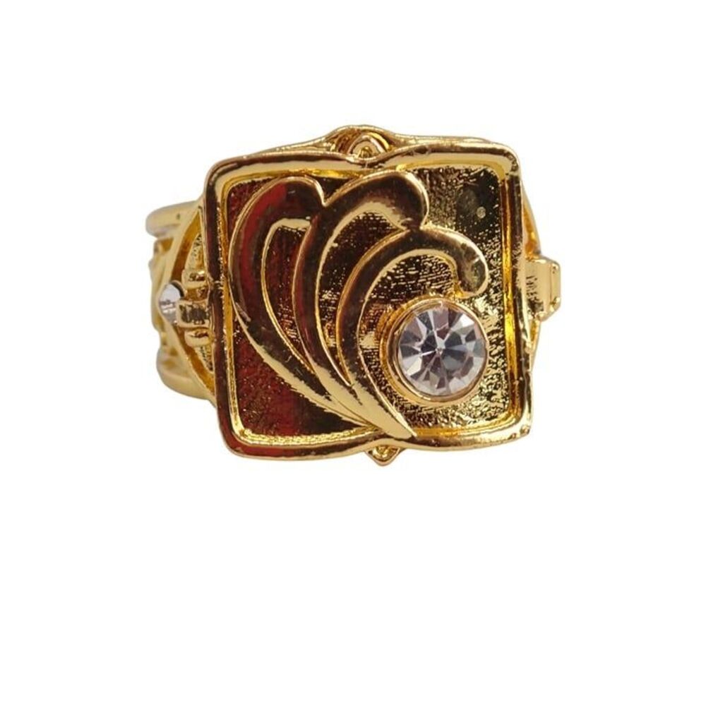 Men's Gold Tone Cubic Zirconia Rings Secret Small Room Locket Ring 8.60 g Sz 6.5